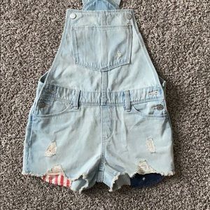 Old Navy girl American flag pocket overalls